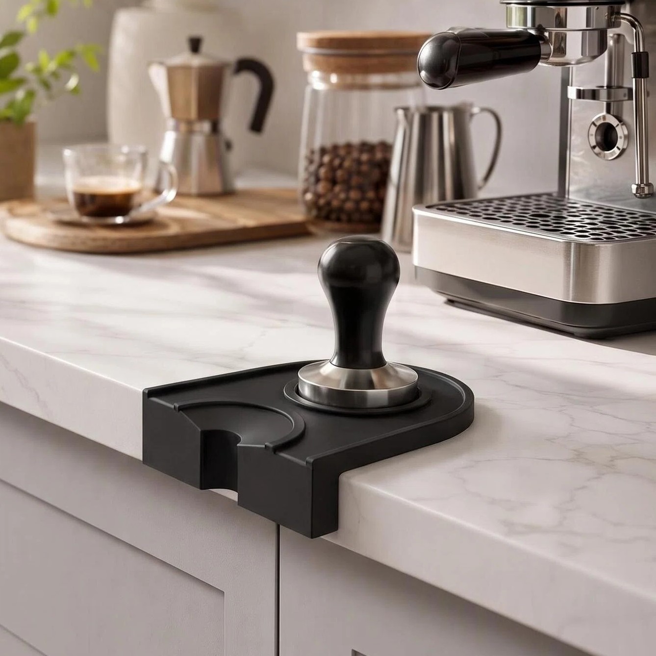 Espresso Tamper Set - Coffee Tamper Mat Silicone Small Black