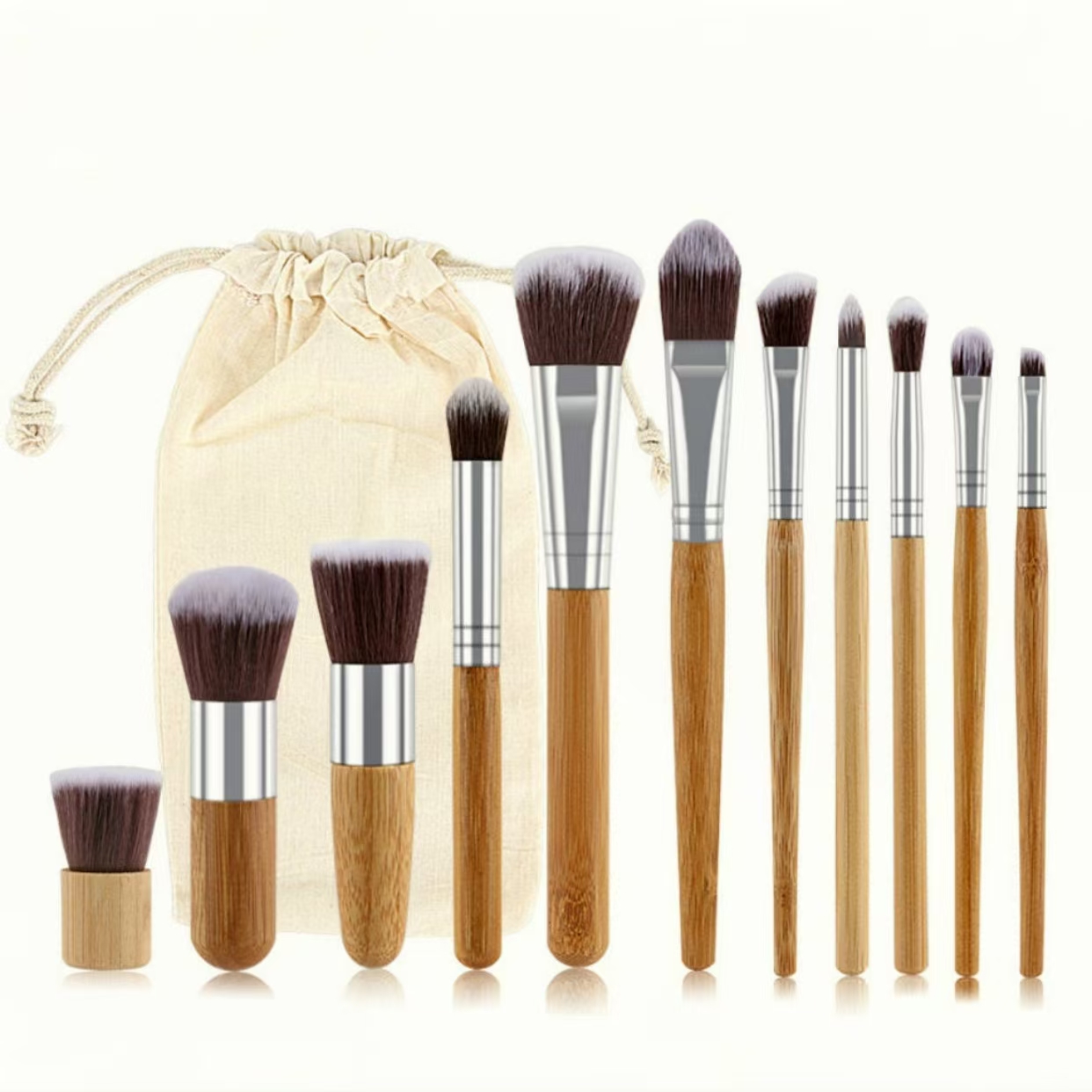 Group Head Brush - 11pcs Natural Bamboo Handle Makeup Brushes