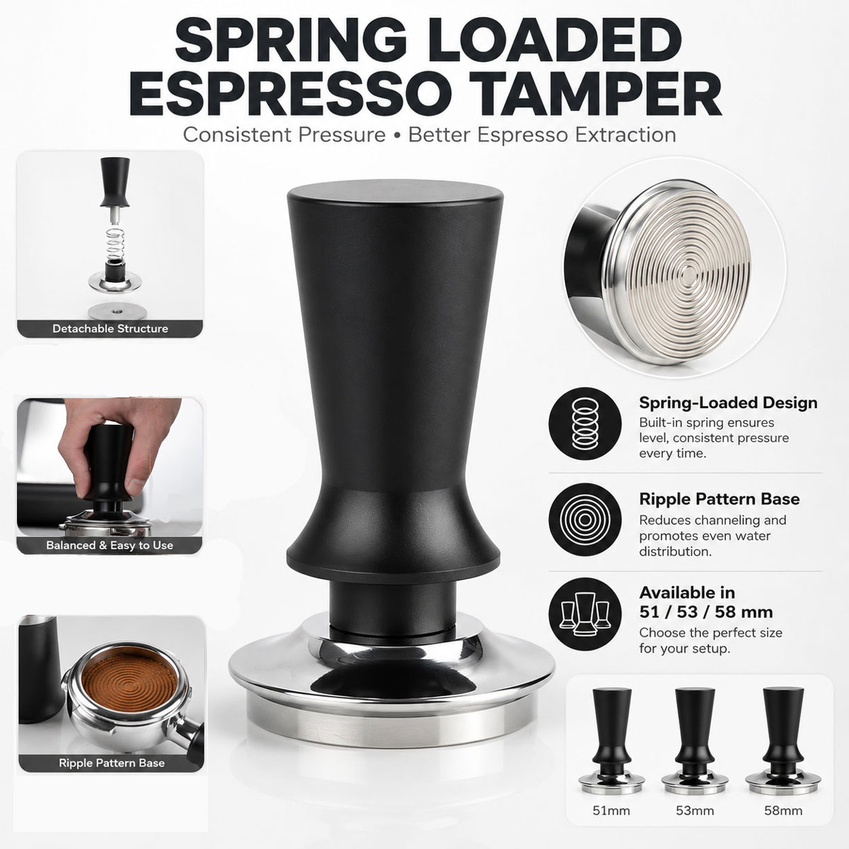 1pcs 51/53/58 mm Coffee Tamper - đánh giá và giá Espresso Tamper Set